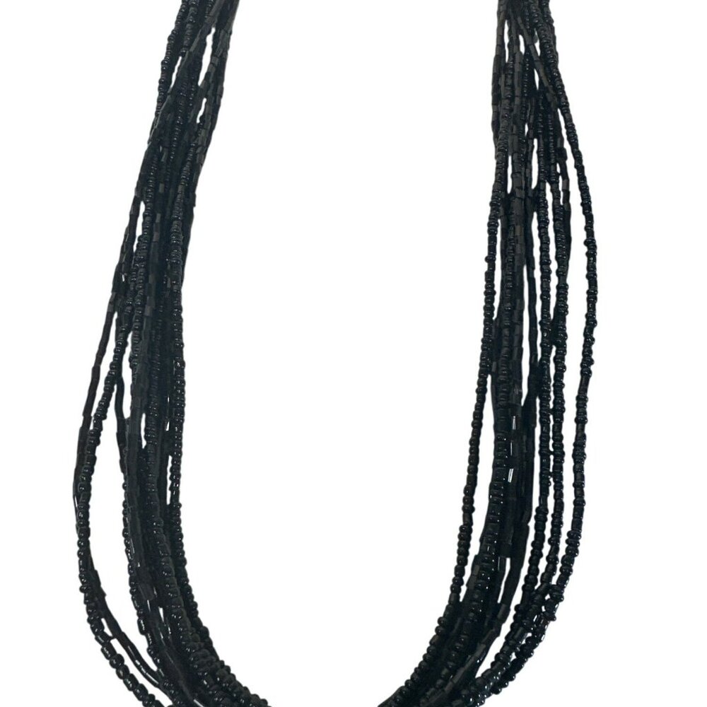 Multi Strand Black Seed Bead Layered Necklace With Chain Extender Chic Classy